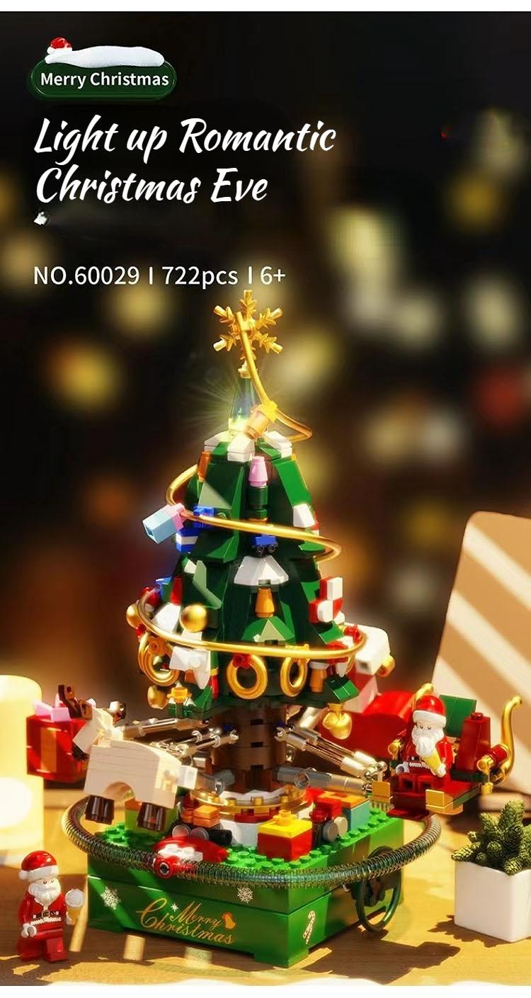 Christmas Tree Music LED Spin Box Building Blocks Toy Children's Gift Christmas Decoration