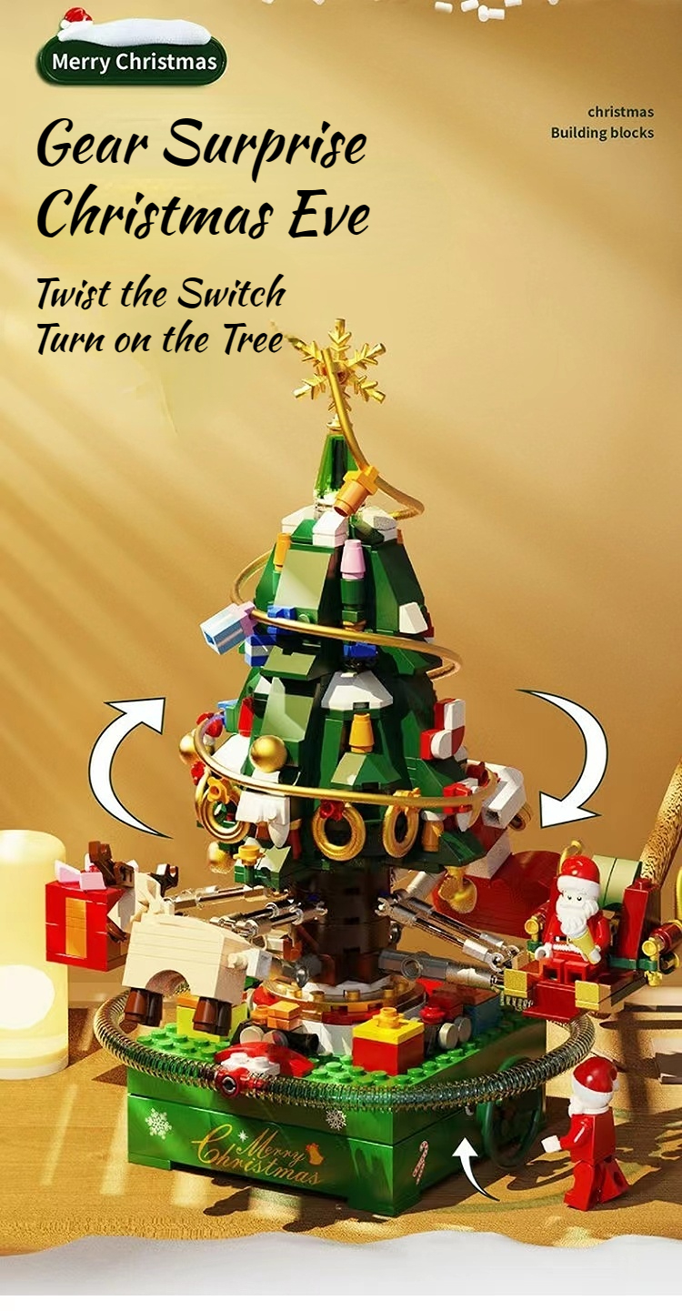 Christmas Tree Music LED Spin Box Building Blocks Toy Children's Gift Christmas Decoration