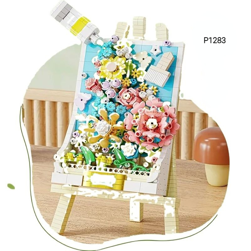 New Artistic Creational Floral Easel Combine Building Blocks with Paintings Ornaments