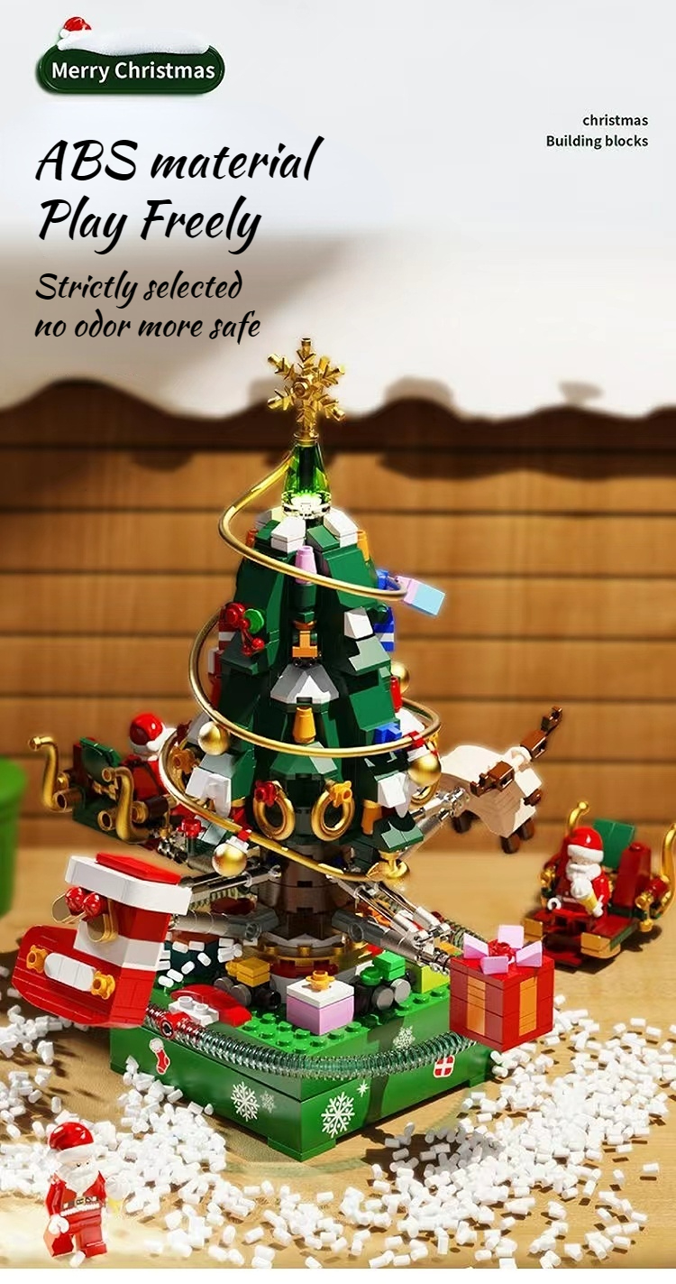 Christmas Tree Music LED Spin Box Building Blocks Toy Children's Gift Christmas Decoration